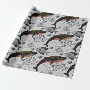 Aquatic animals pattern ocean underwater life 22 wrapping paper