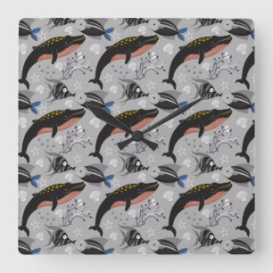 Aquatic animals pattern   ocean underwater life 23 square wall clock