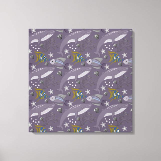 Aquatic animals pattern | ocean underwater life 24 canvas print (Front)