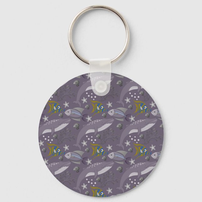 Aquatic animals pattern | ocean underwater life 24 key ring (Front)