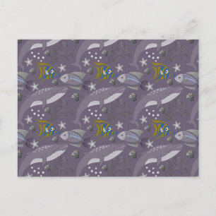 Aquatic animals pattern   ocean underwater life 24 postcard