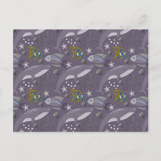 Aquatic animals pattern | ocean underwater life 24 postcard (Front)