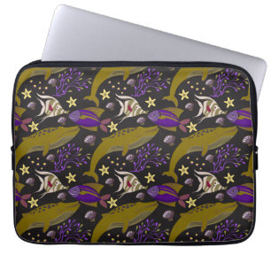 Aquatic animals pattern ocean underwater life 25 laptop sleeve