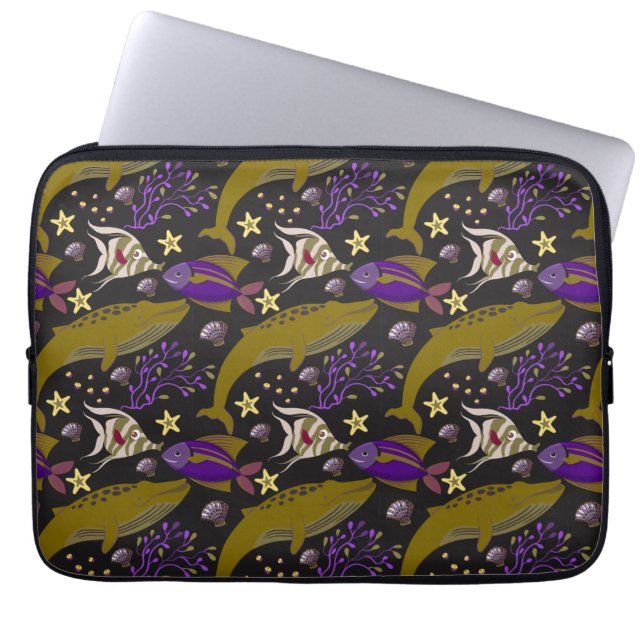 Aquatic animals pattern | ocean underwater life 25 laptop sleeve (Front)