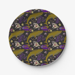 Aquatic animals pattern   ocean underwater life 25 paper plate