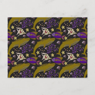 Aquatic animals pattern   ocean underwater life 25 postcard