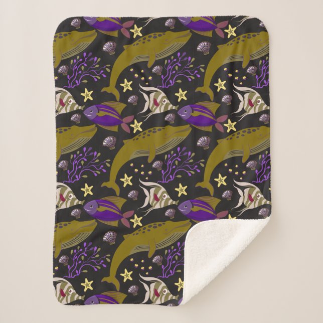 Aquatic animals pattern | ocean underwater life 25 sherpa blanket (Front)