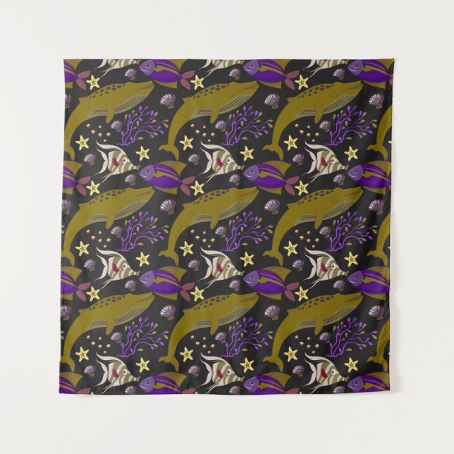 Aquatic animals pattern | ocean underwater life 25 tapestry (Front)