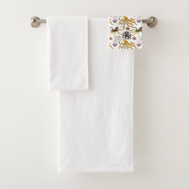 Aquatic animals pattern | ocean underwater life 26 bath towel set (Insitu)