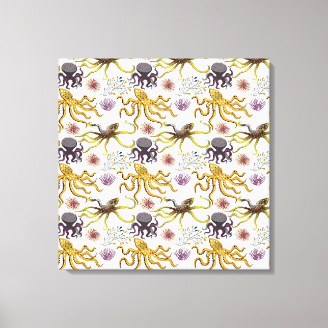Aquatic animals pattern | ocean underwater life 26 canvas print (Front)