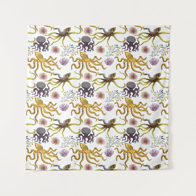 Aquatic animals pattern | ocean underwater life 26 tapestry (Front)