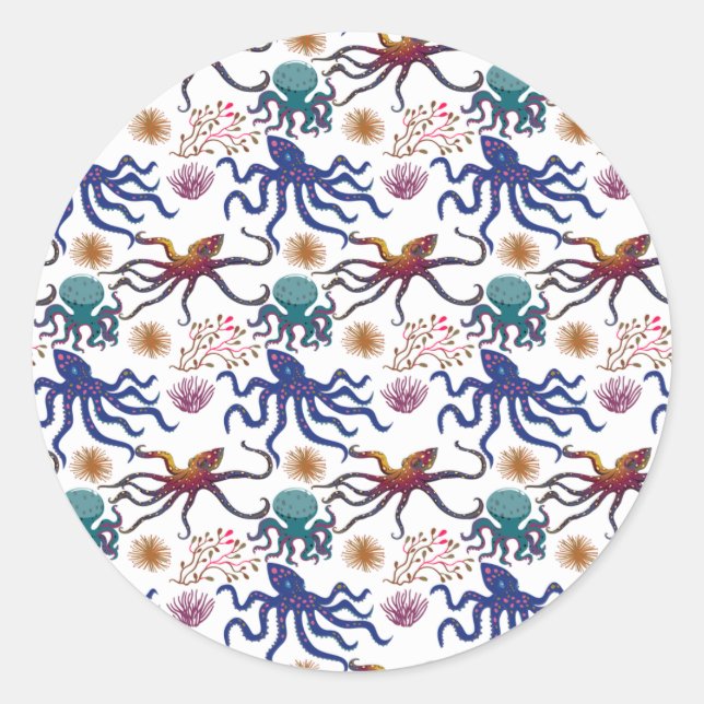Aquatic animals pattern | ocean underwater life 27 classic round sticker (Front)