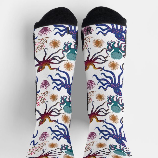 Aquatic animals pattern | ocean underwater life 27 socks (Top)