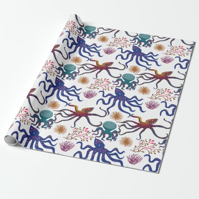 Aquatic animals pattern | ocean underwater life 27 wrapping paper (Unrolled)