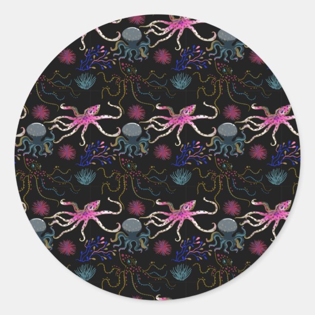 Aquatic animals pattern | ocean underwater life 28 classic round sticker (Front)