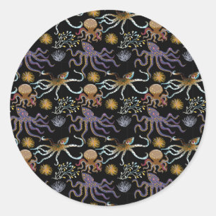 Aquatic animals pattern   ocean underwater life 29 classic round sticker
