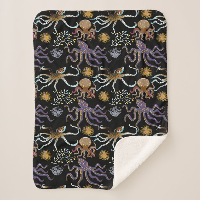 Aquatic animals pattern | ocean underwater life 29 sherpa blanket (Front)