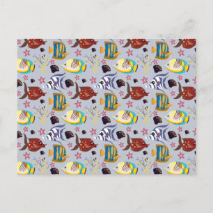 Aquatic animals pattern   ocean underwater life 2 postcard