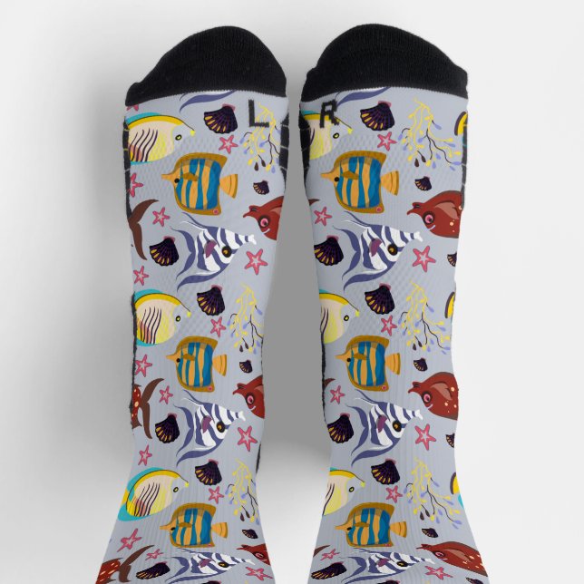 Aquatic animals pattern | ocean underwater life 2  socks (Top)