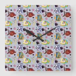 Aquatic animals pattern   ocean underwater life 2 square wall clock