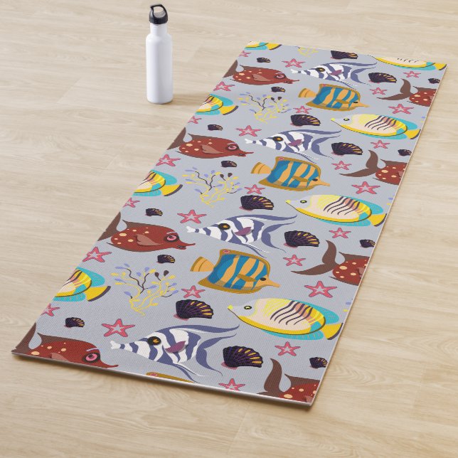Aquatic animals pattern | ocean underwater life 2 yoga mat (In Situ)