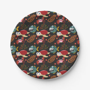 Aquatic animals pattern ocean underwater life 30 paper plate