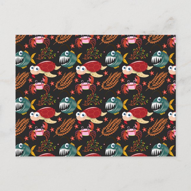 Aquatic animals pattern | ocean underwater life 30 postcard (Front)