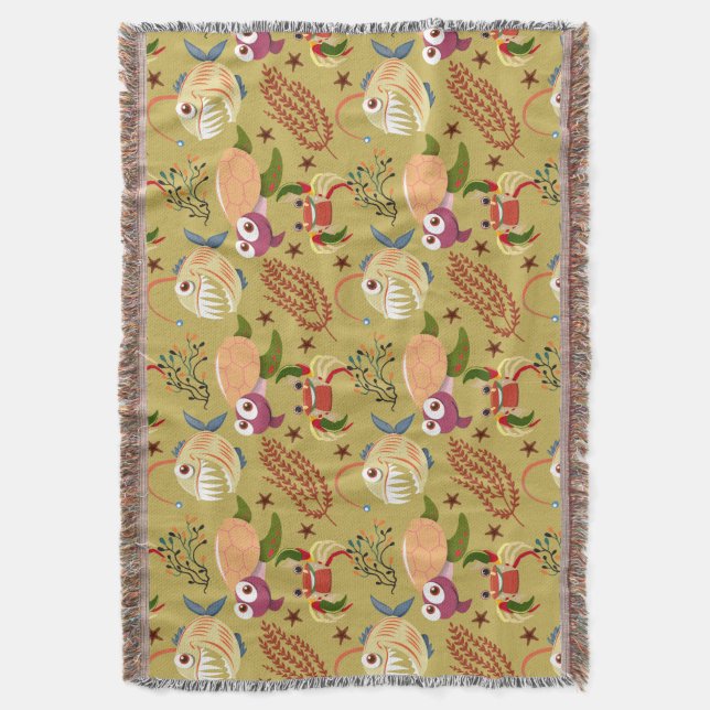 Aquatic animals pattern | ocean underwater life 31 throw blanket (Front Vertical)
