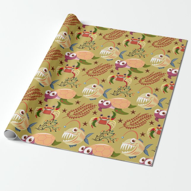 Aquatic animals pattern | ocean underwater life 31 wrapping paper (Unrolled)