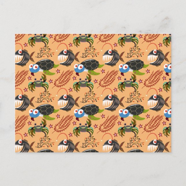 Aquatic animals pattern | ocean underwater life 32 postcard (Front)
