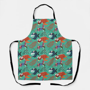 Aquatic animals pattern ocean underwater life 33 apron