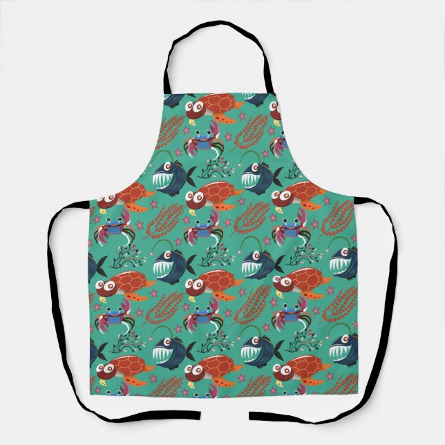 Aquatic animals pattern | ocean underwater life 33 apron (Front)