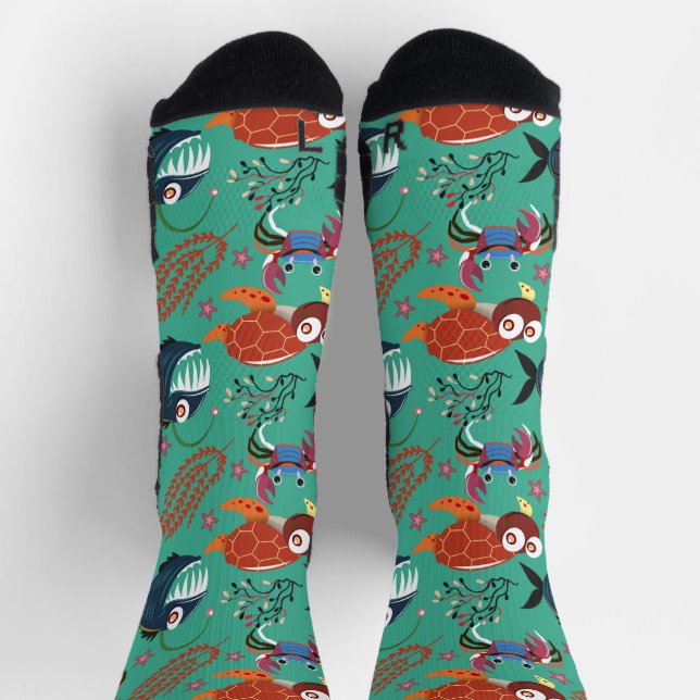 Aquatic animals pattern | ocean underwater life 33 socks (Top)