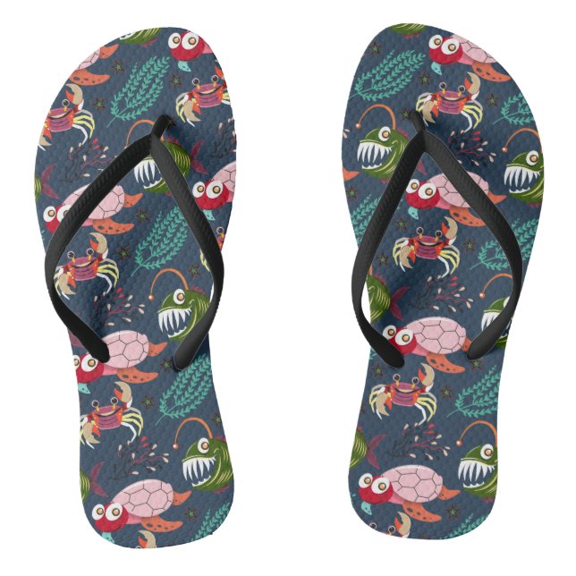 Aquatic animals pattern | ocean underwater life 34 jandals (Footbed)