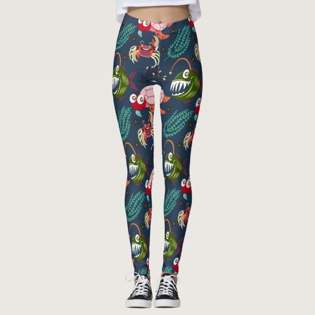 Aquatic animals pattern | ocean underwater life 34 leggings (Front)