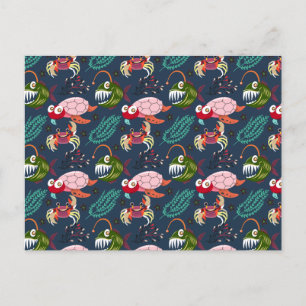 Aquatic animals pattern   ocean underwater life 34 postcard