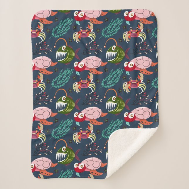 Aquatic animals pattern | ocean underwater life 34 sherpa blanket (Front)
