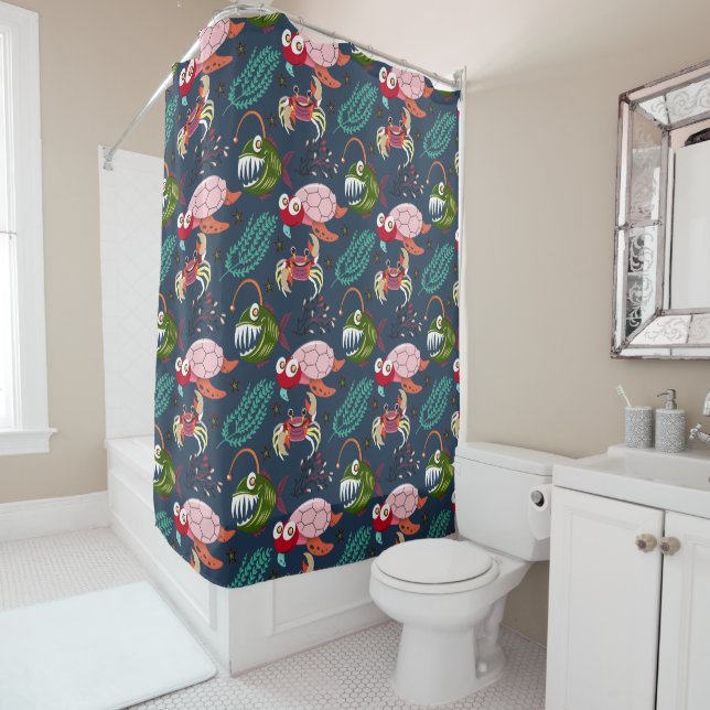Aquatic animals pattern | ocean underwater life 34 shower curtain (In Situ)