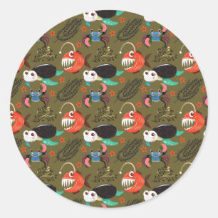 Aquatic animals pattern   ocean underwater life 36 classic round sticker