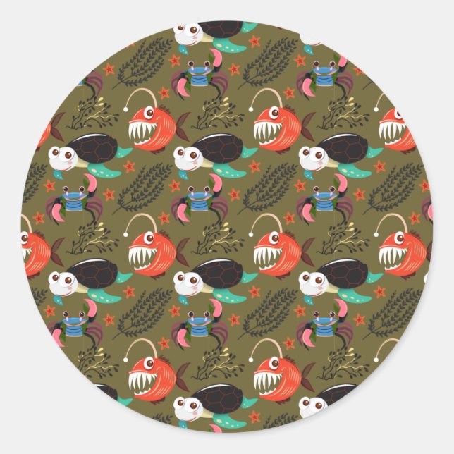 Aquatic animals pattern | ocean underwater life 36 classic round sticker (Front)