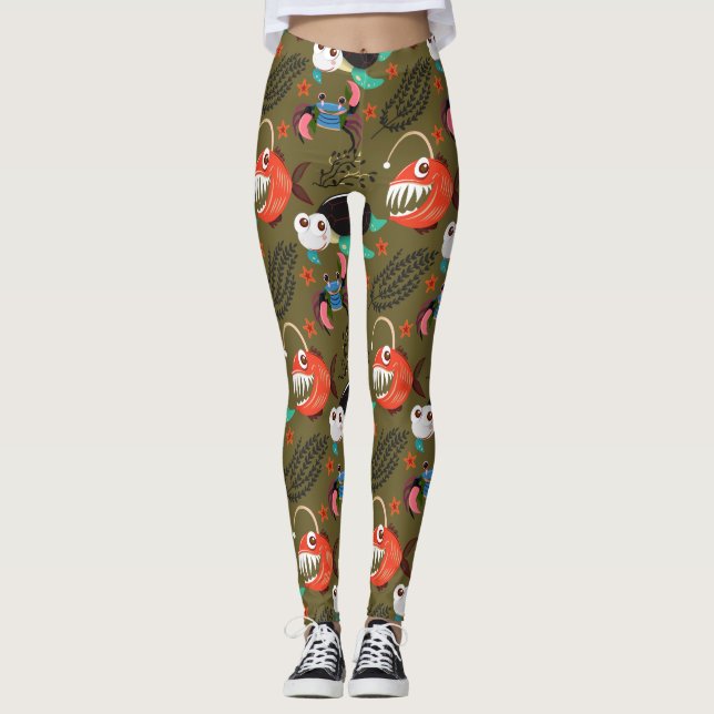 Aquatic animals pattern | ocean underwater life 36 leggings (Front)