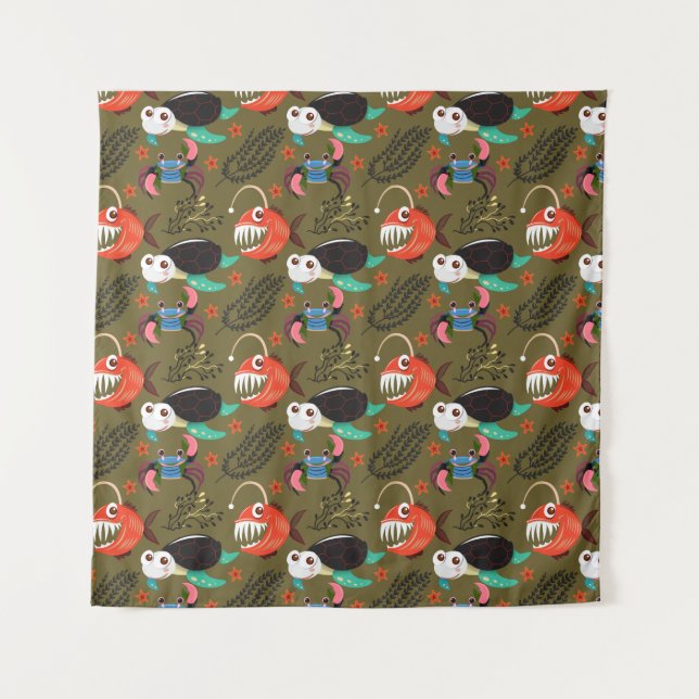 Aquatic animals pattern | ocean underwater life 36 tapestry (Front)
