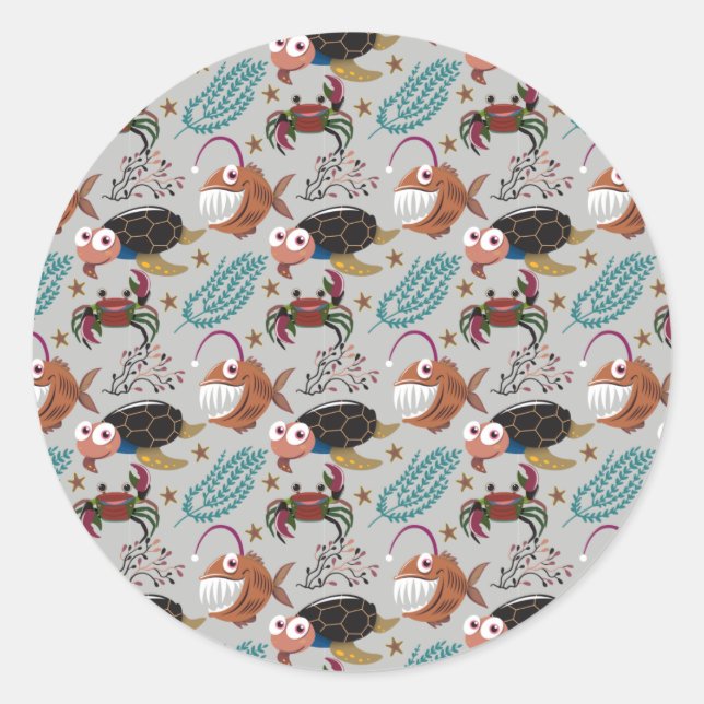 Aquatic animals pattern | ocean underwater life 37 classic round sticker (Front)