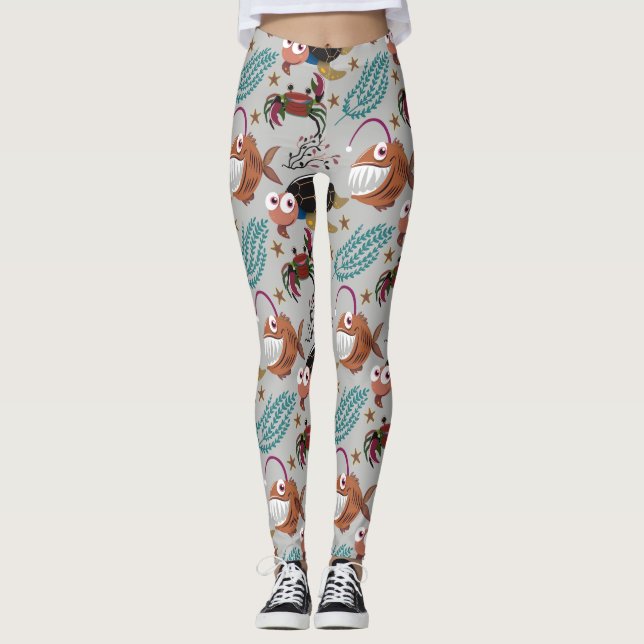Aquatic animals pattern | ocean underwater life 37 leggings (Front)