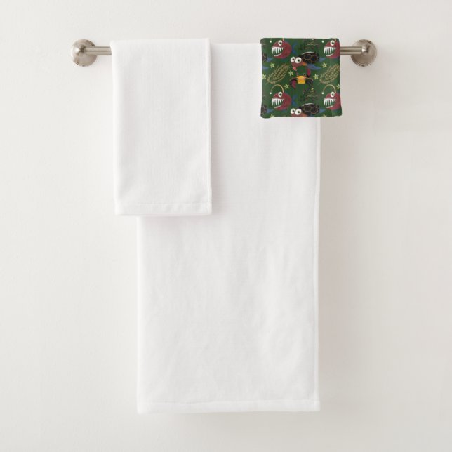 Aquatic animals pattern | ocean underwater life 38 bath towel set (Insitu)