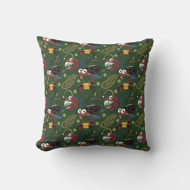 Aquatic animals pattern | ocean underwater life 38 cushion (Front)