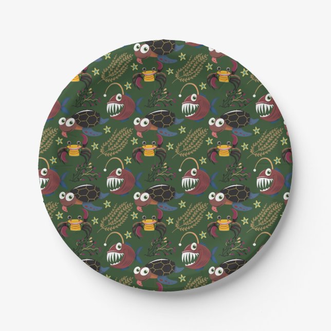 Aquatic animals pattern | ocean underwater life 38 paper plate (Front)