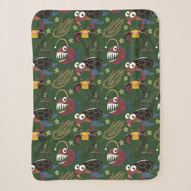 Aquatic animals pattern | ocean underwater life 38 sherpa blanket (Front)