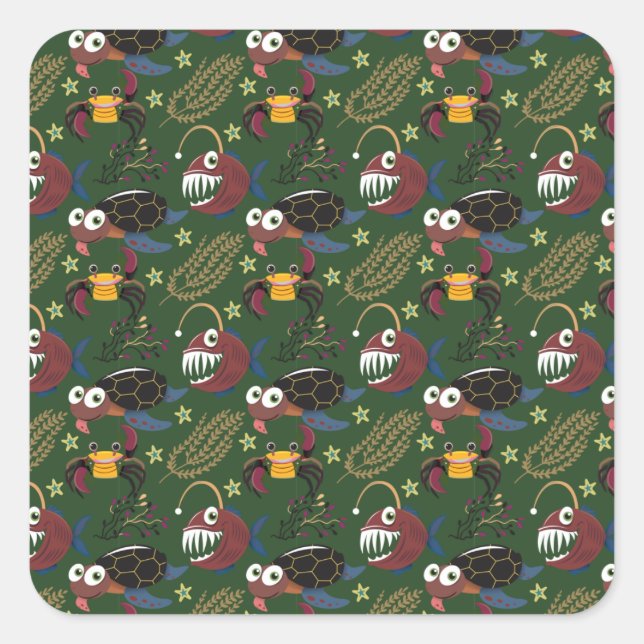 Aquatic animals pattern | ocean underwater life 38 square sticker (Front)