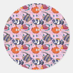 Aquatic animals pattern   ocean underwater life 39 classic round sticker